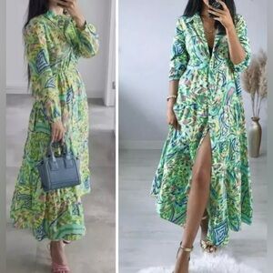 Vibrant Green Patterned Maxi Dress